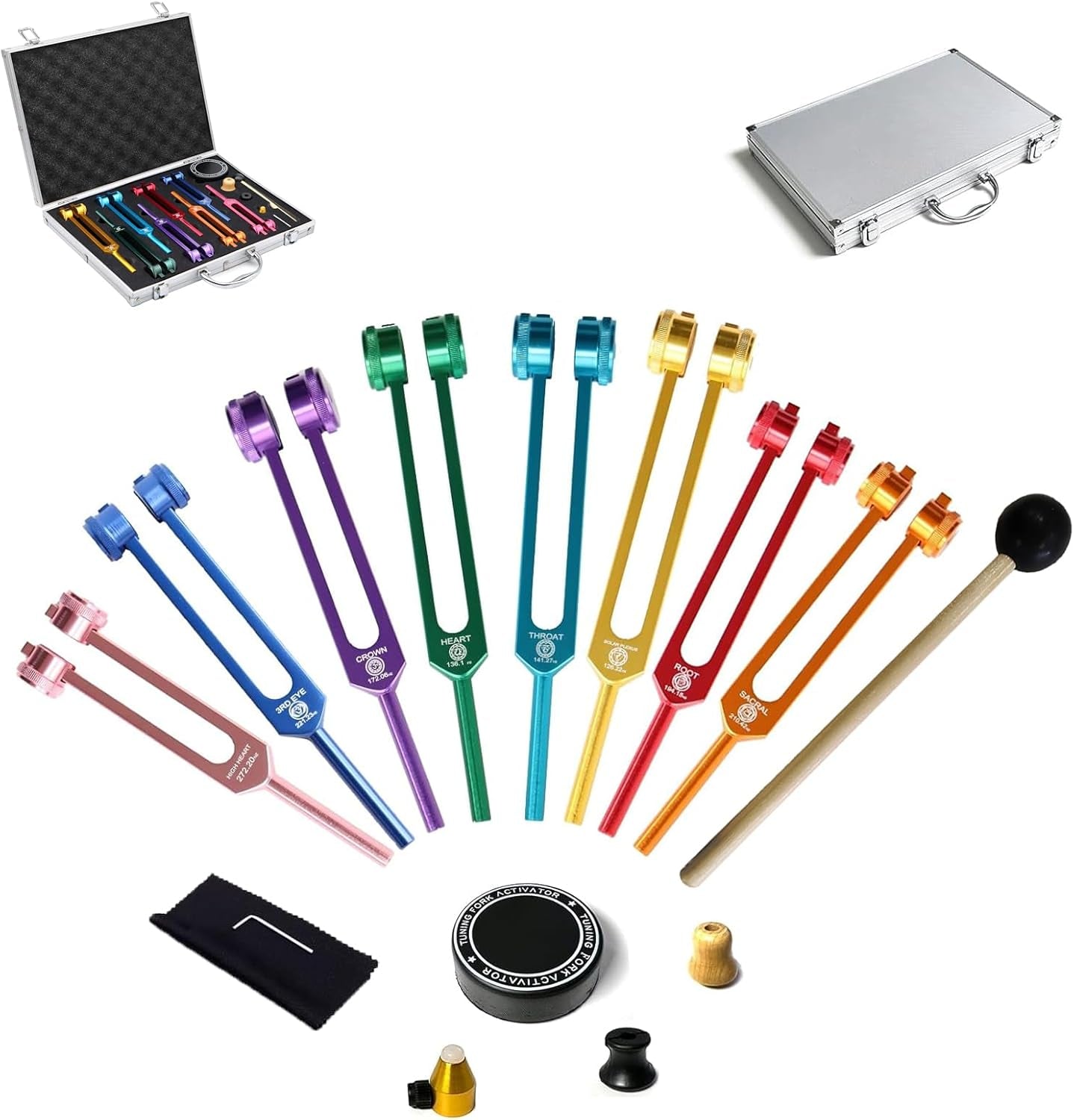 Ethereal Resonance tuning fork collection — weighted & unweighted healing forks with accessories for sound therapy and meditation