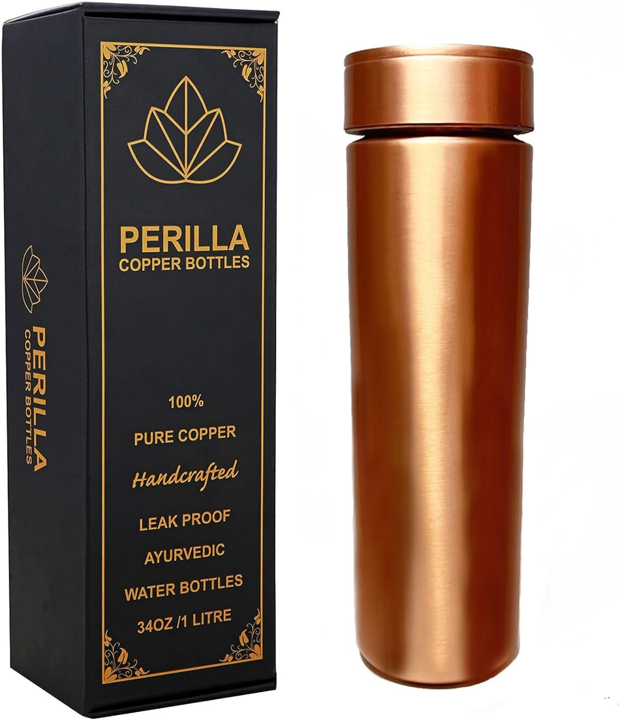 Mystic Copper Vessel – 34 oz Ayurvedic-Inspired Water Bottle 100% Pure Copper | Handcrafted | Leak-Proof |Ready to Go