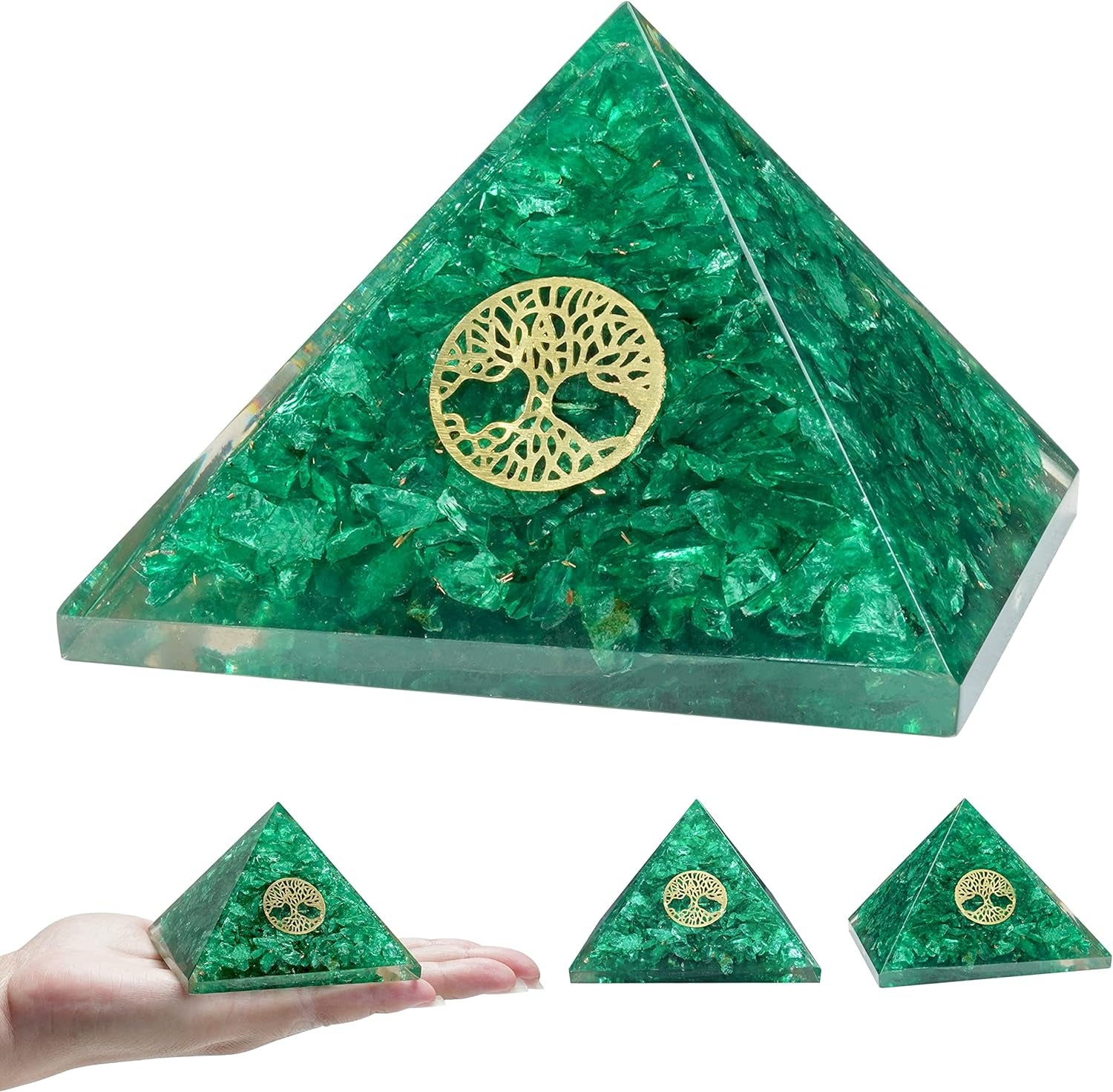 55Mm Orgone Pyramid Rainbow Moonstone Protection Crystals Reiki Healing Stones, Organite Pyramid for Good Luck Gift for Women Men Gemstone Crystal Chakra Charm Orgone Generator Orgonite Collection