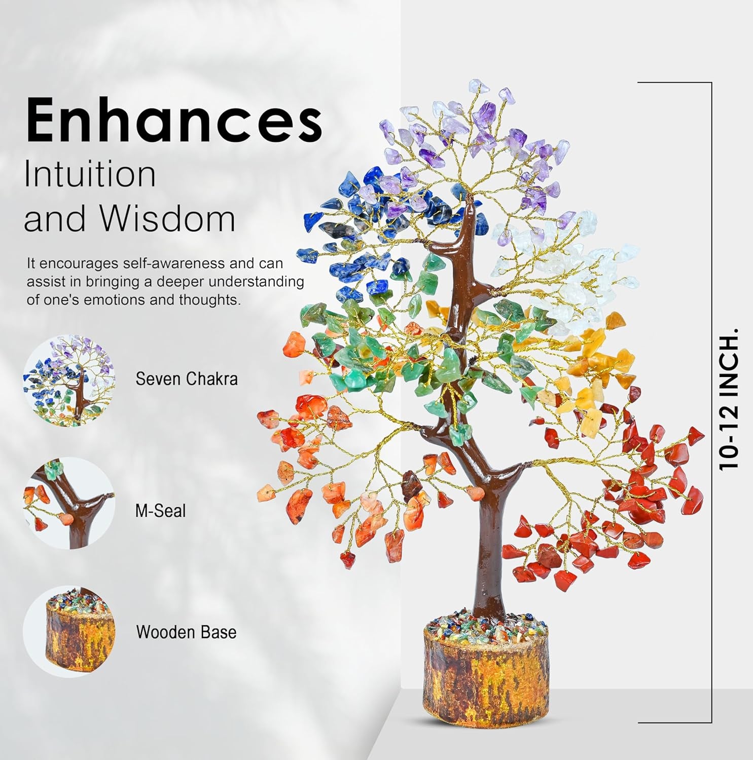 7 Chakra Tree of Life - Crystal Tree for Positive - Gemstone Tree - Seven Chakra Tree Spiritual Wisdom Feng Shui Tree Decor - Handmade - Healing Tree - Attract Good Luck & Charm Gift