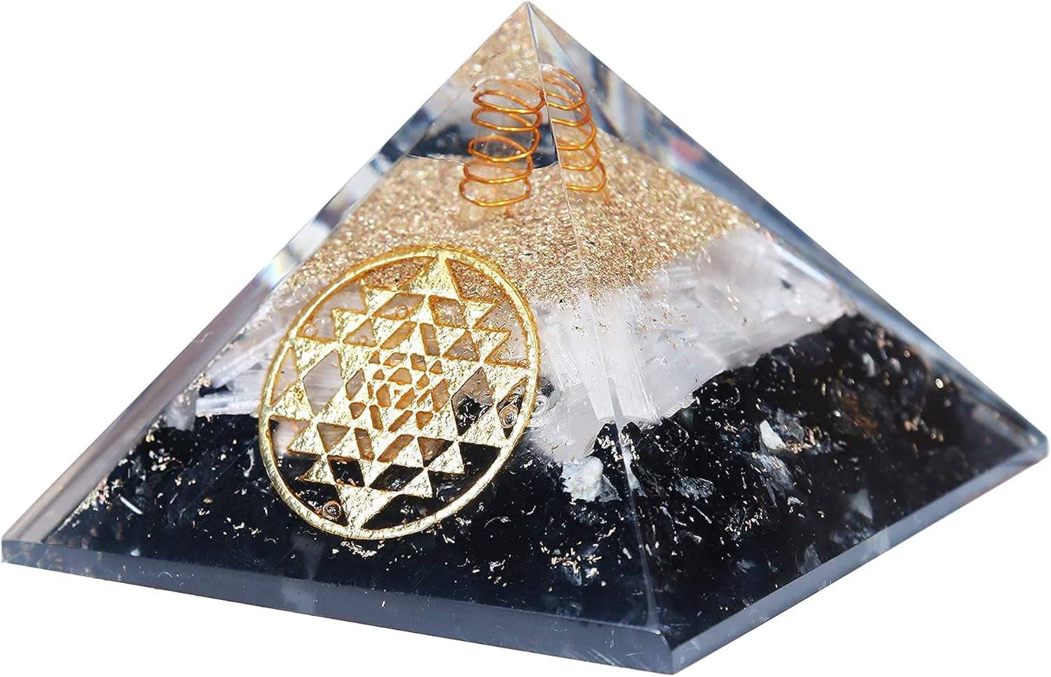 Black Tourmaline Orgone Pyramid Feng Shui Chakra Balancing Crystal Reiki Healing Spiritual Balancing Meditation Good Luck Paper Weights Home Office Decor Size: 2.5-3 Inch