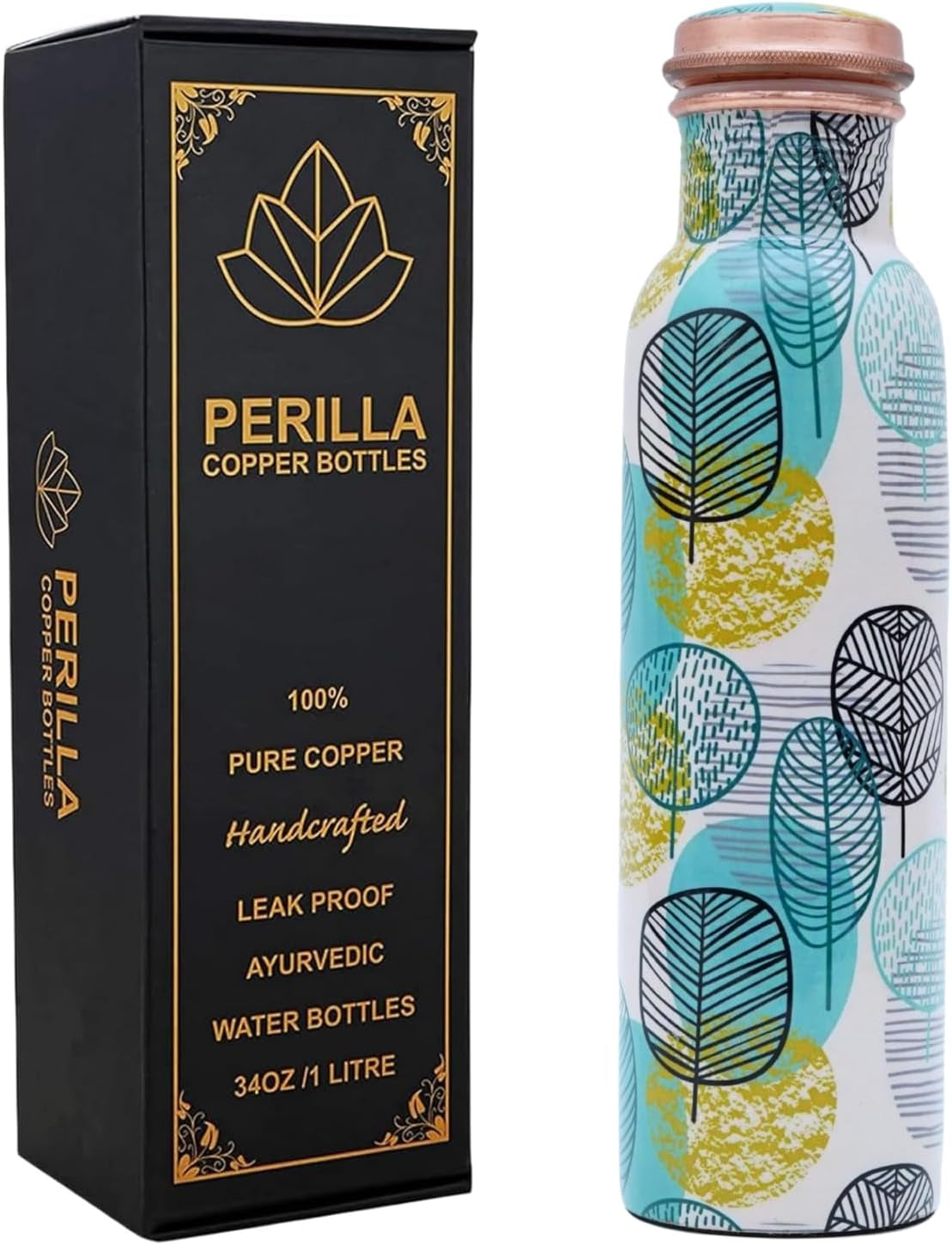 Mystic Copper Vessel – 34 oz Ayurvedic-Inspired Water Bottle 100% Pure Copper | Handcrafted | Leak-Proof |Ready to Go