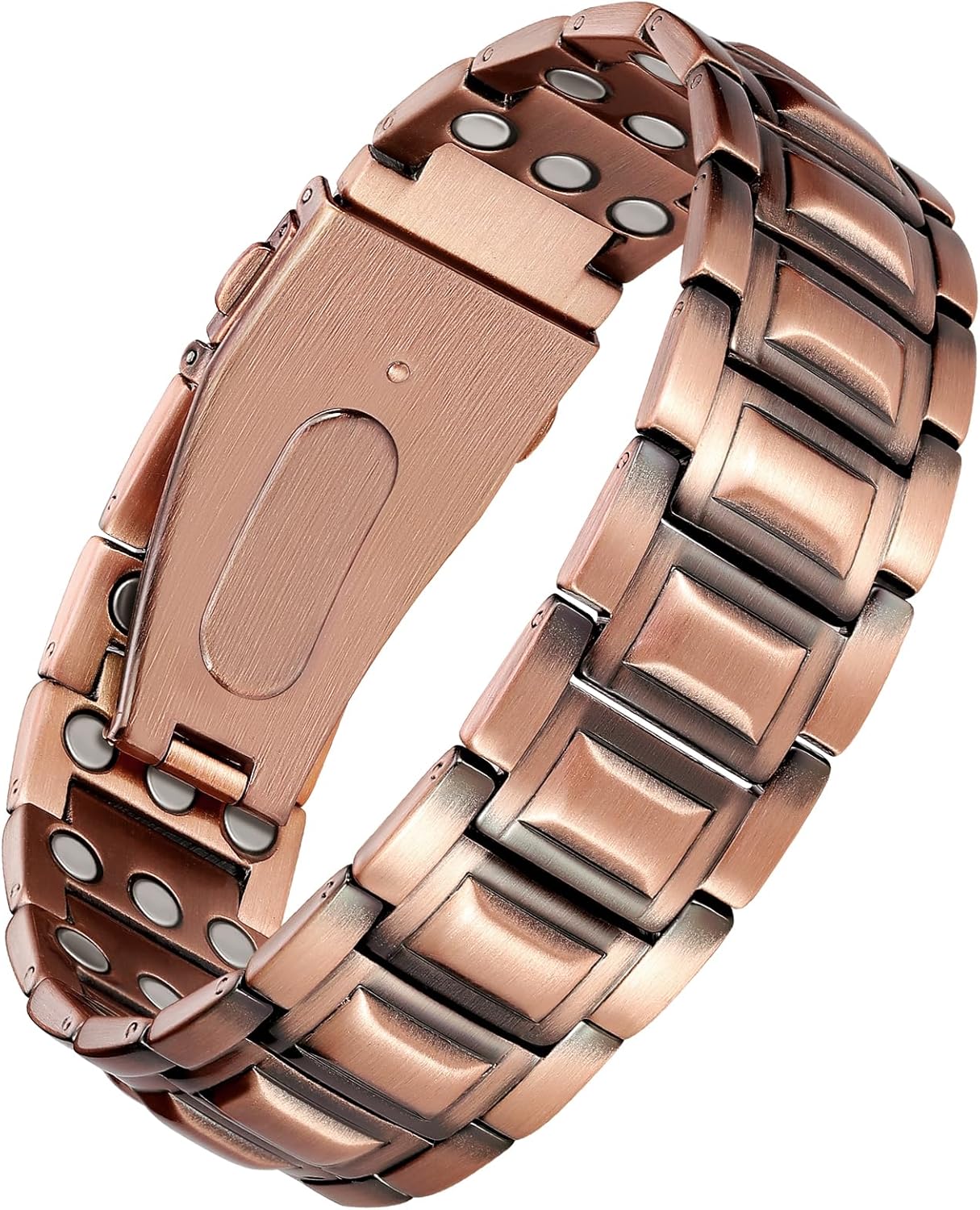 Mystic Copper Magnetic link bracelet — polished copper with hidden magnetic detail, fold‑over clasp, adjustable size