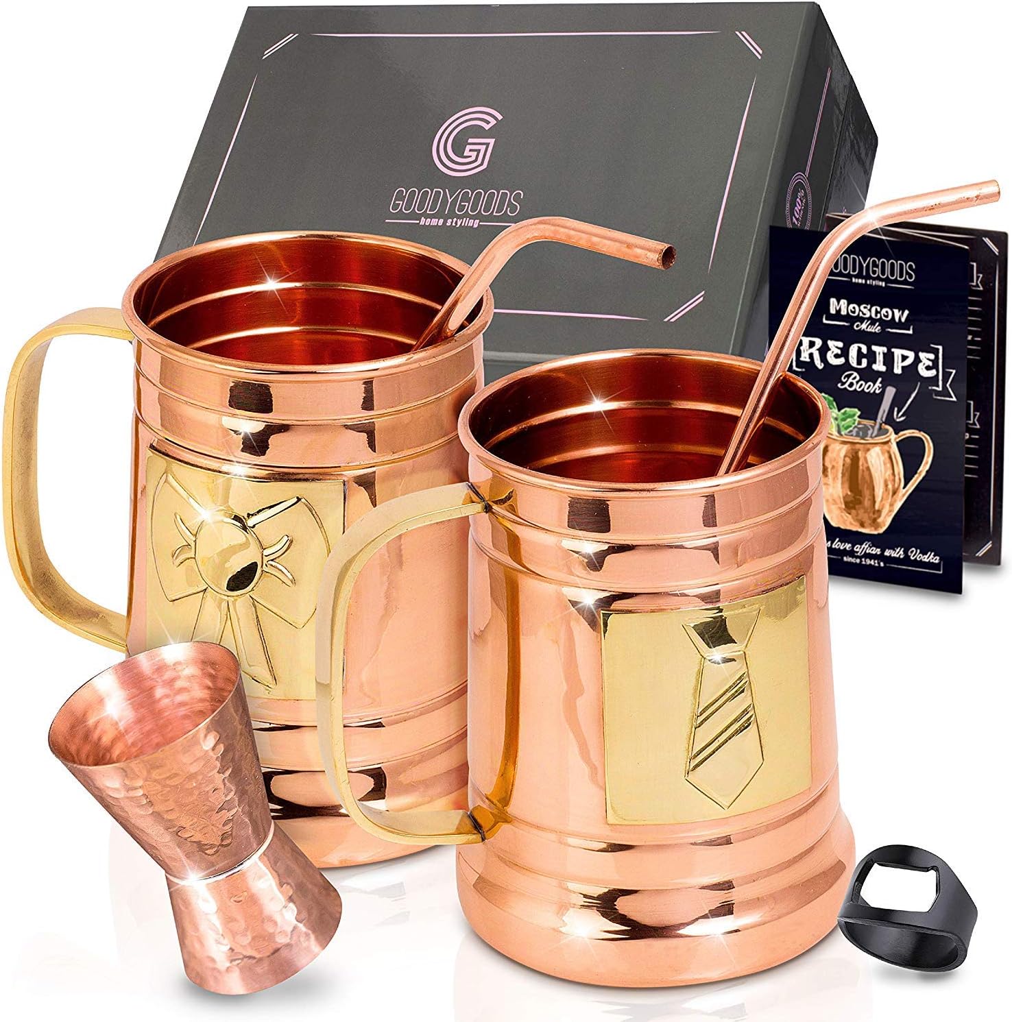 100% Pure Solid Copper Moscow Mule Cup Set - 2 Hammered 16 OZ Mugs