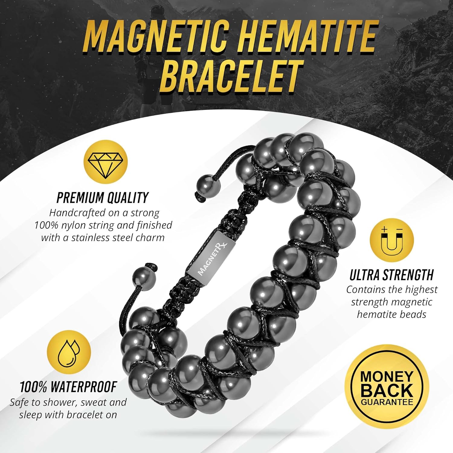 Magnetic Hematite Bracelet | Ultra Strength 8mm Beads with Adjustable Fit & Gift Box