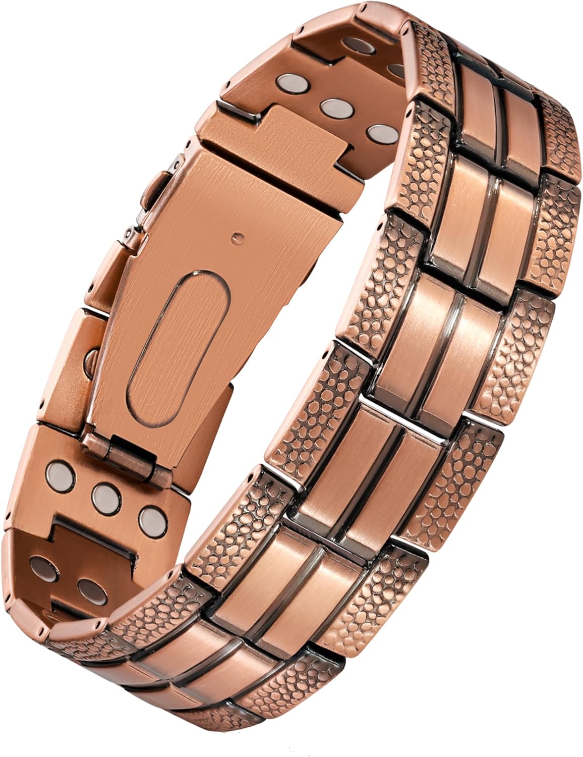 Mystic Copper Magnetic link bracelet — polished copper with hidden magnetic detail, fold‑over clasp, adjustable size