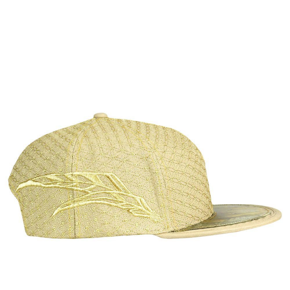 Yellow textured cap with a logo on a white background