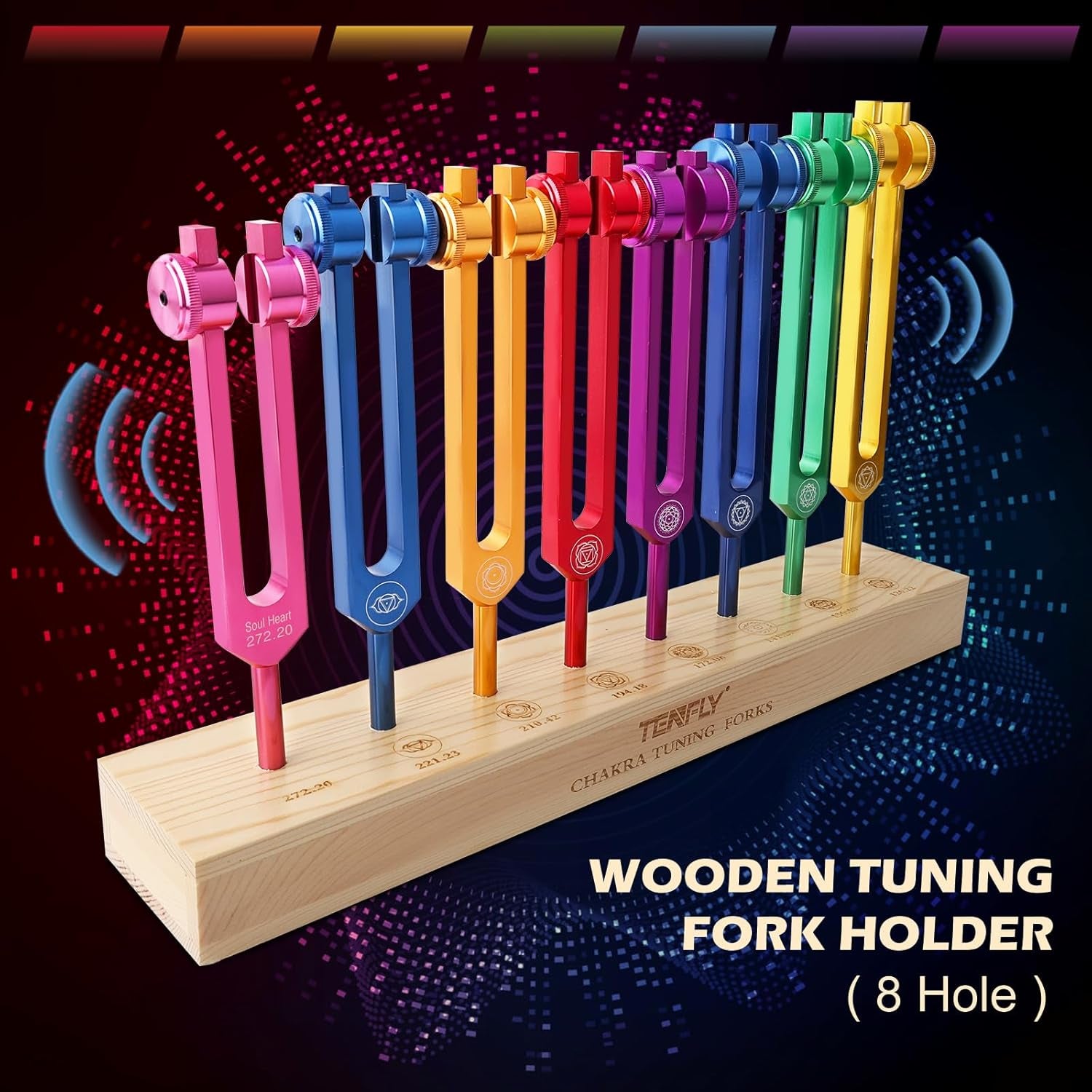 8-Piece Chakra Tuning Fork Set – Solfeggio Frequencies for Sound Therapy, DNA Activation & Soul Alignment