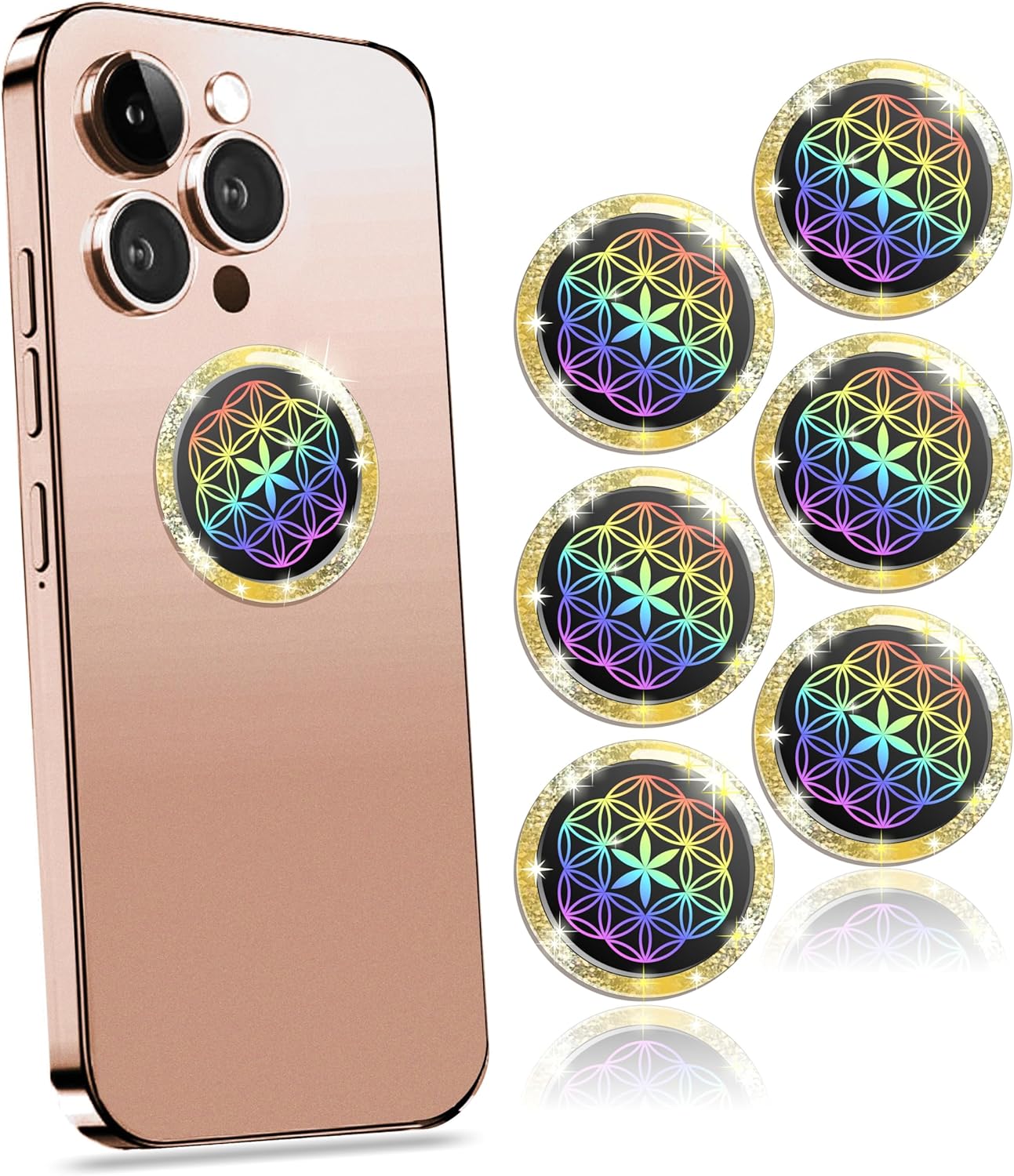 24K Gold & Silver Crystal Diamond Anti-Radiation Protection Stickers (6-Pack)