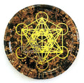 Obsidian Metatron’s Cube Charging Coaster – 4" Crystal Energy Plate with Merkaba & Copper Spiral