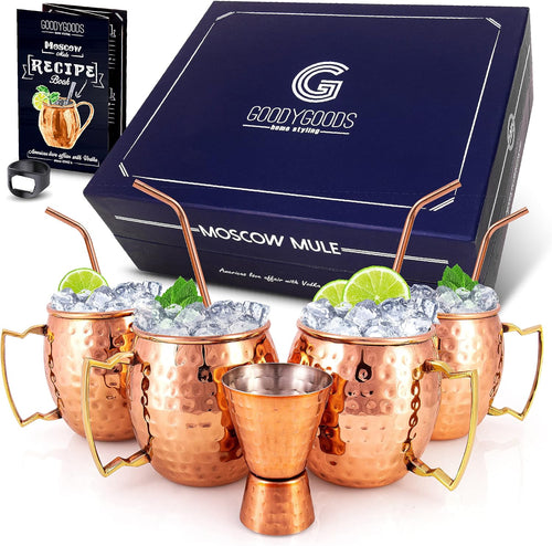 100% Pure Solid Copper Moscow Mule Cup Set - 2 Hammered 16 OZ Mugs