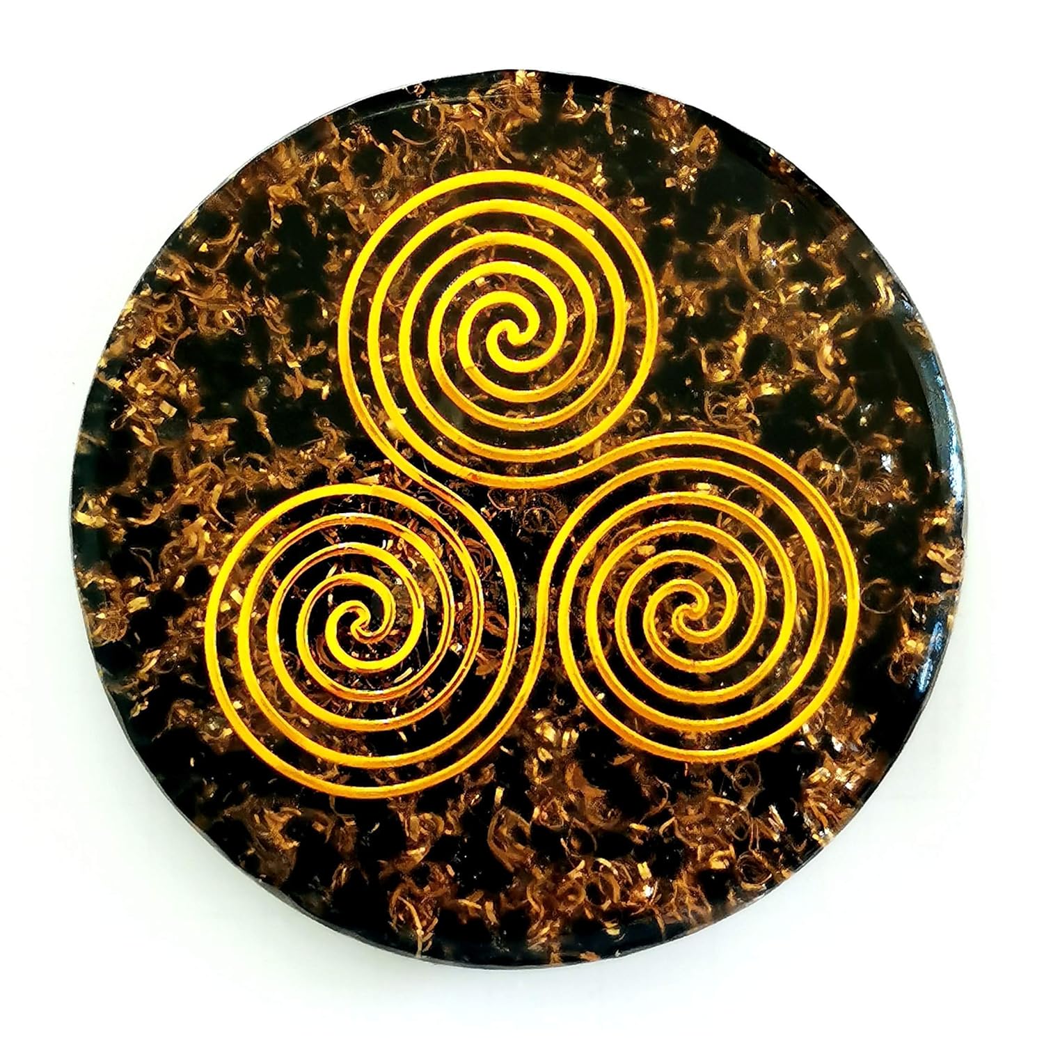 Obsidian Metatron’s Cube Charging Coaster – 4" Crystal Energy Plate with Merkaba & Copper Spiral