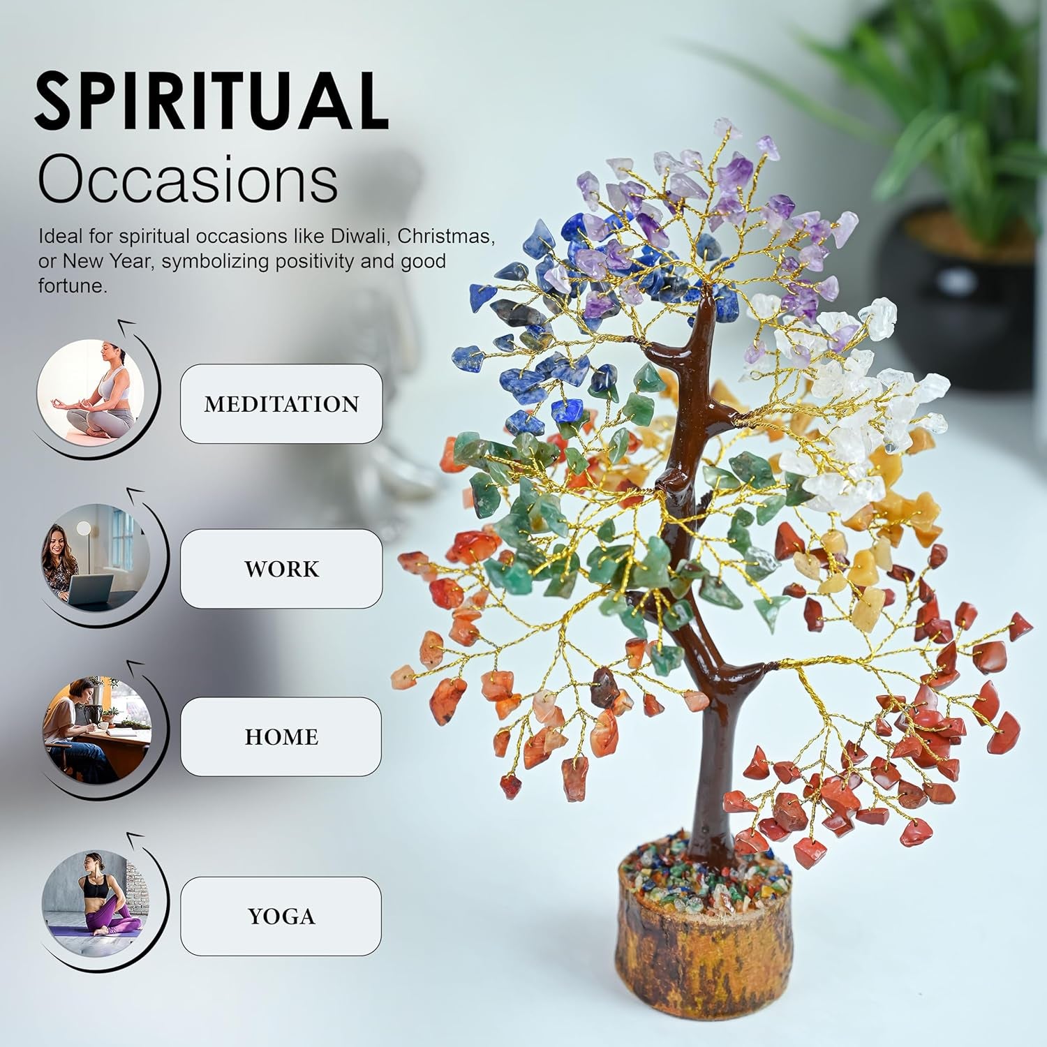7 Chakra Tree of Life - Crystal Tree for Positive - Gemstone Tree - Seven Chakra Tree Spiritual Wisdom Feng Shui Tree Decor - Handmade - Healing Tree - Attract Good Luck & Charm Gift
