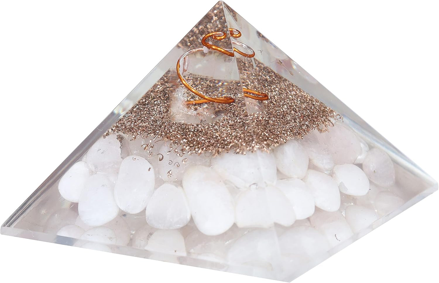 55Mm Orgone Pyramid Rainbow Moonstone Protection Crystals Reiki Healing Stones, Organite Pyramid for Good Luck Gift for Women Men Gemstone Crystal Chakra Charm Orgone Generator Orgonite Collection
