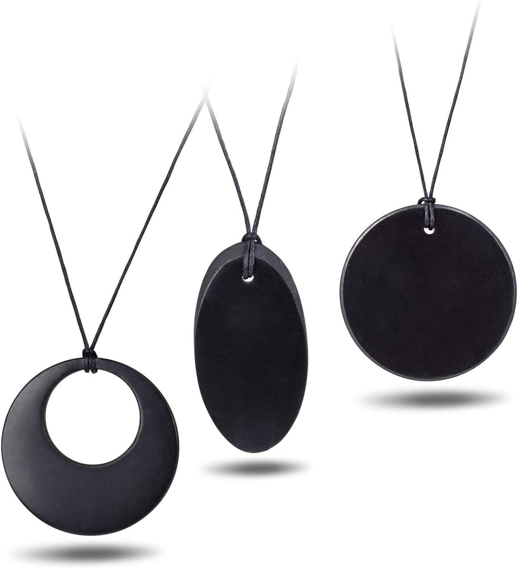 Shungite pendant necklace set with authentic black stone in triangle, crescent moon, oval, or raw styles on adjustable cord