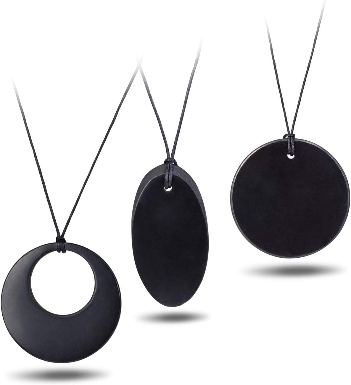 Shungite pendant necklace set with authentic black stone in triangle, crescent moon, oval, or raw styles on adjustable cord