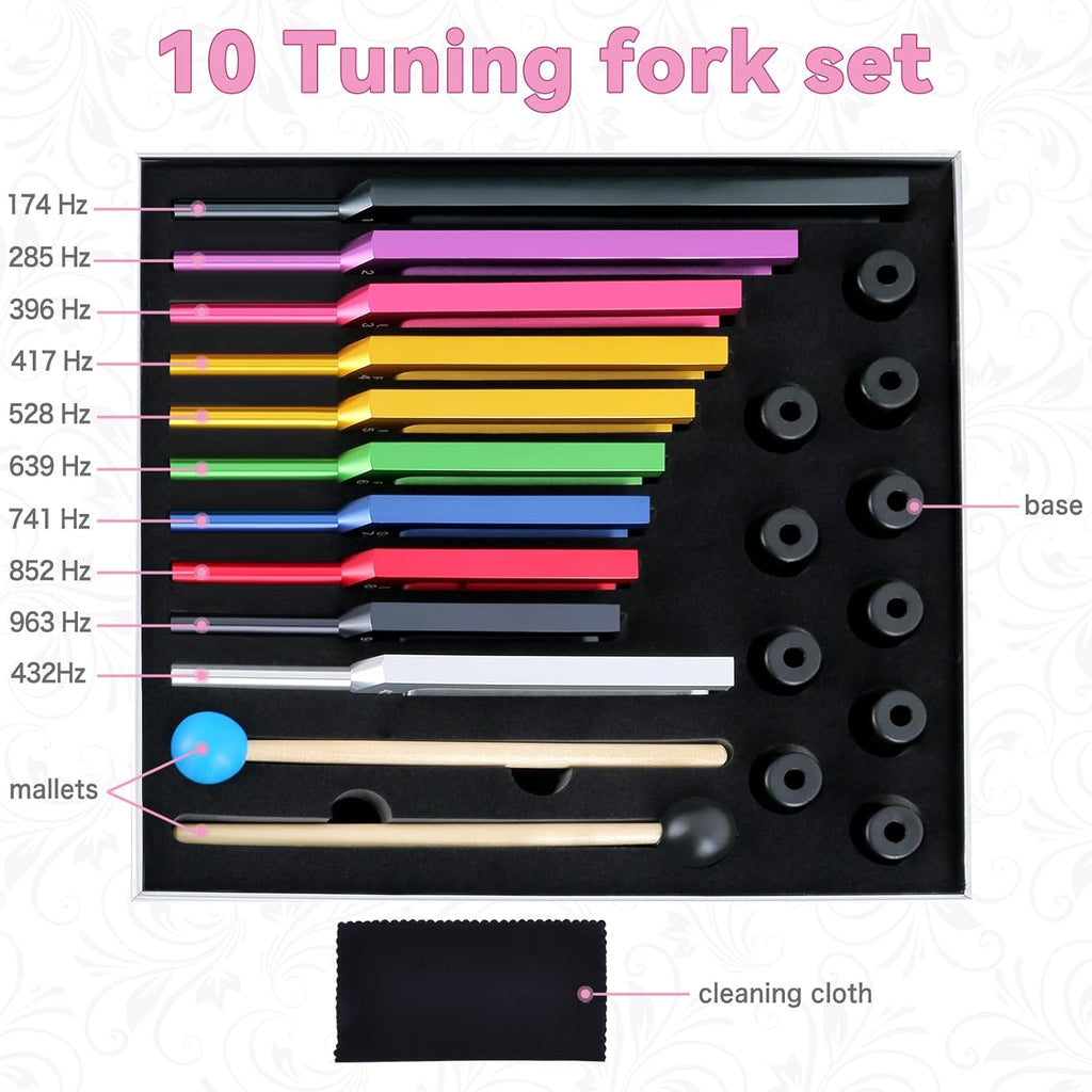 Chakra Tuning Fork Set – Sound Healing Instruments with Mallets, Bases & DNA Activation Frequencies