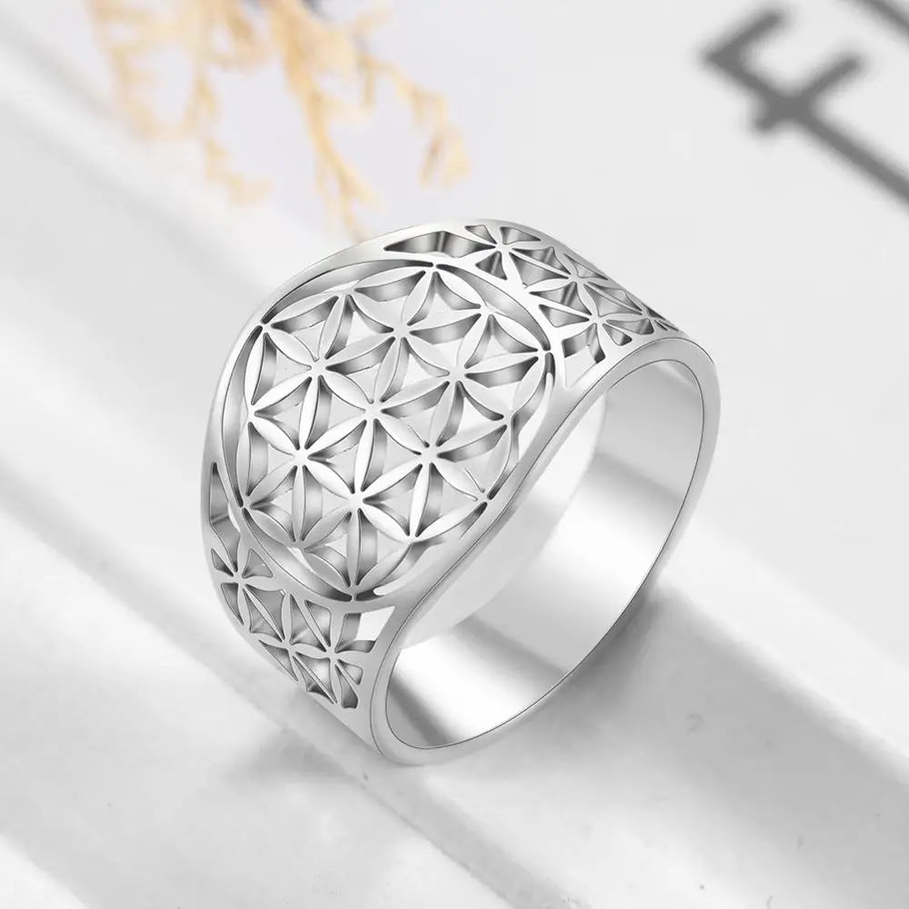 Flower of Life Sacred Geometry Ring – Gold Vintage Stainless Steel