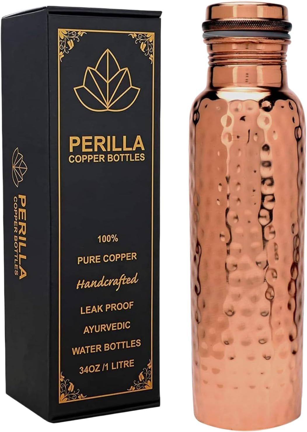 Mystic Copper Vessel – 34 oz Ayurvedic-Inspired Water Bottle 100% Pure Copper | Handcrafted | Leak-Proof |Ready to Go
