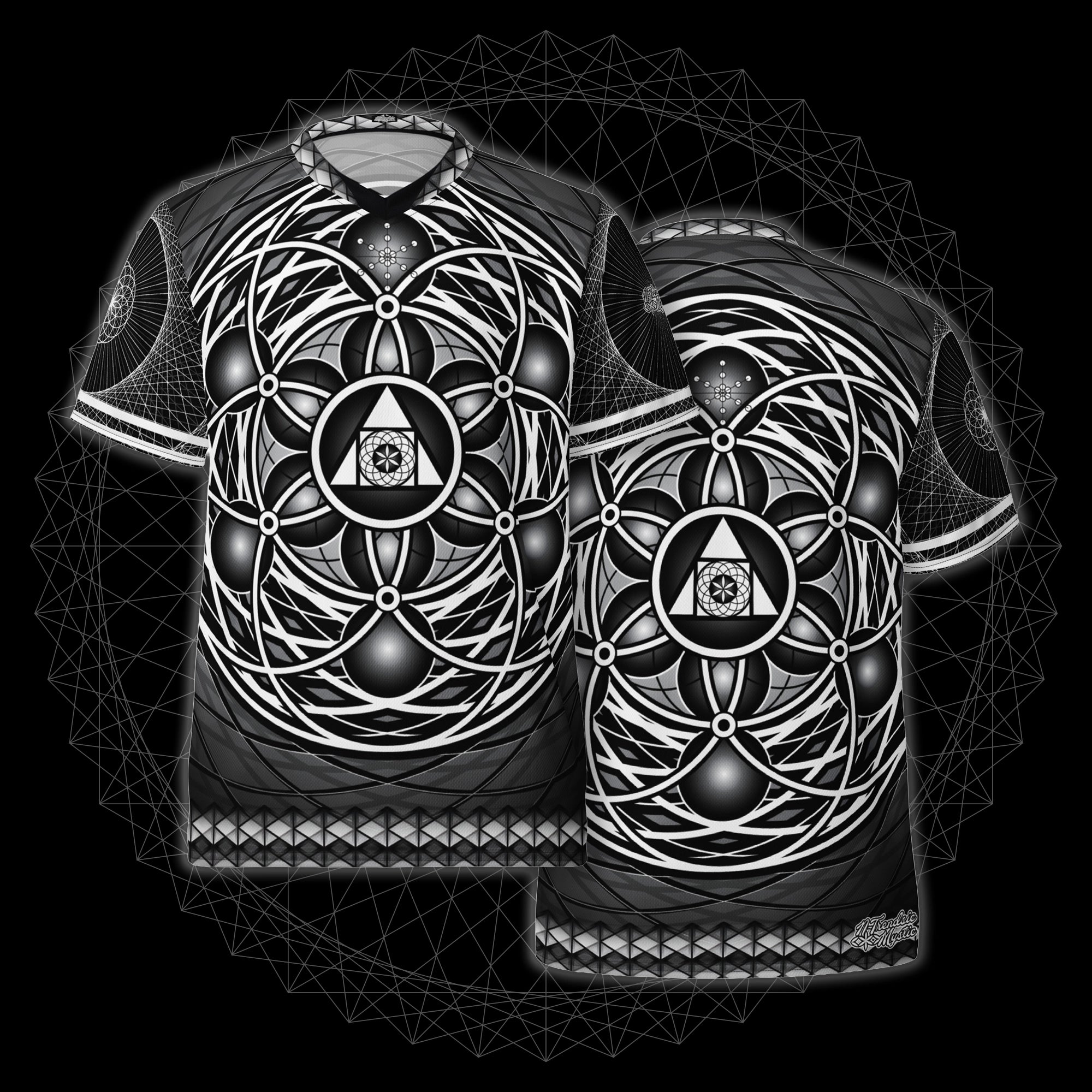 Harmonic Architect sacred geometry jersey front and back black and white all over print unisex sports jersey