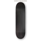 Black skateboard deck on a white background