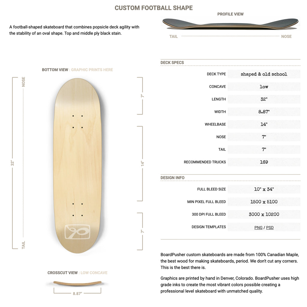 PLANTED | Football Shape Skateboard Deck | 8.87 × 32