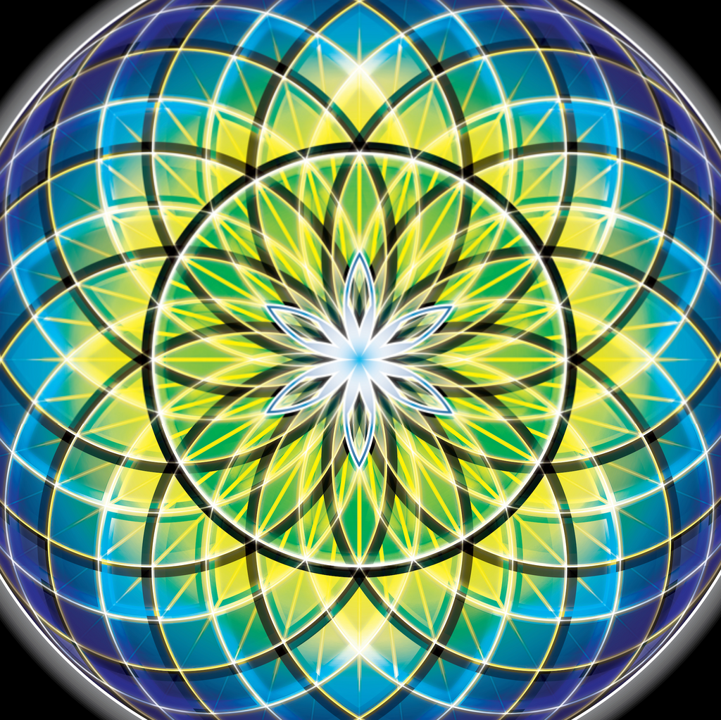 Golden Green Orb – Sacred Geometry - Wood Framed Mandala - Wall Tapestry - Home Decor - Perfect Gift