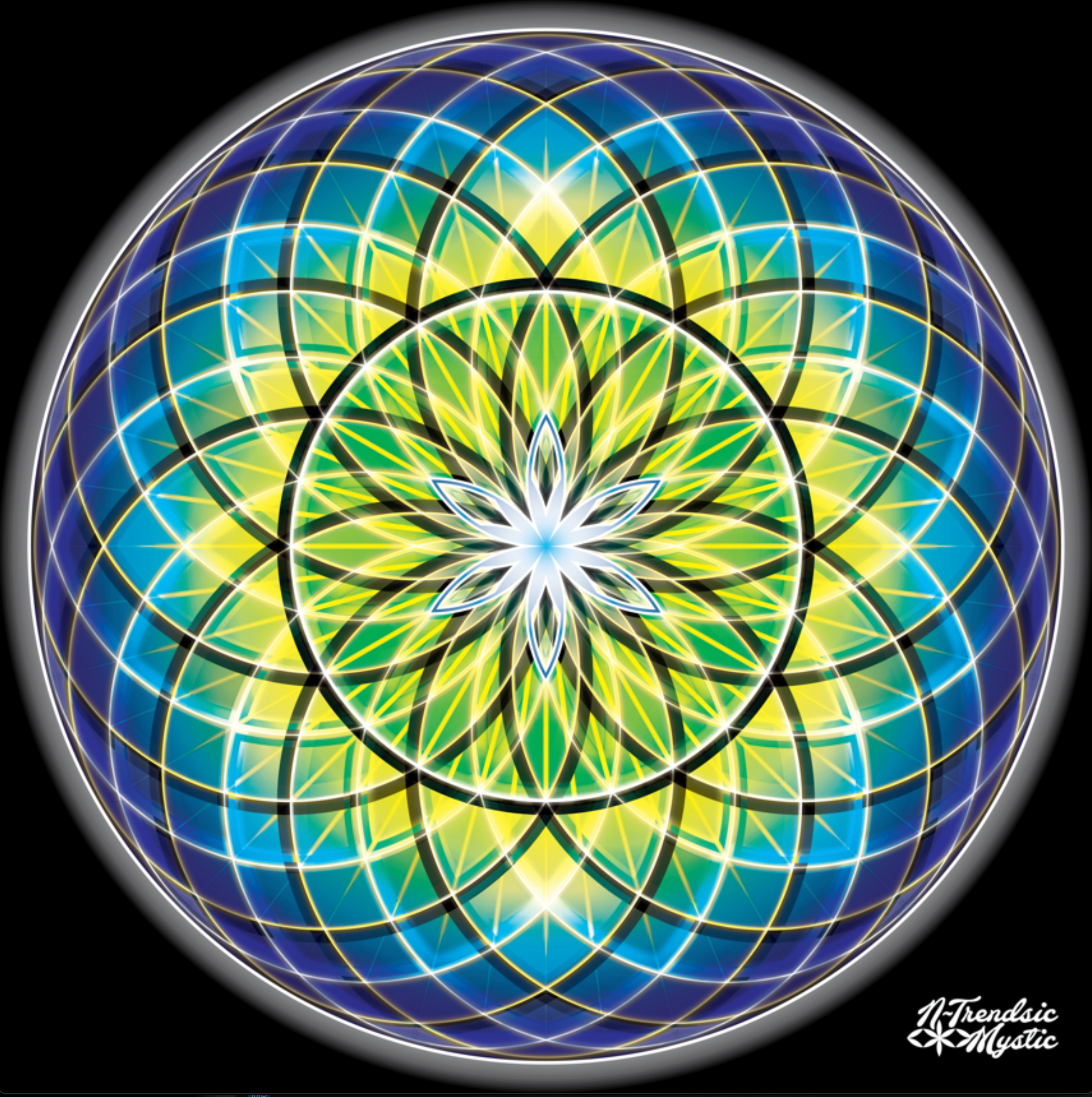 Golden Green Orb – Sacred Geometry - Wood Framed Mandala - Wall Tapestry - Home Decor - Perfect Gift