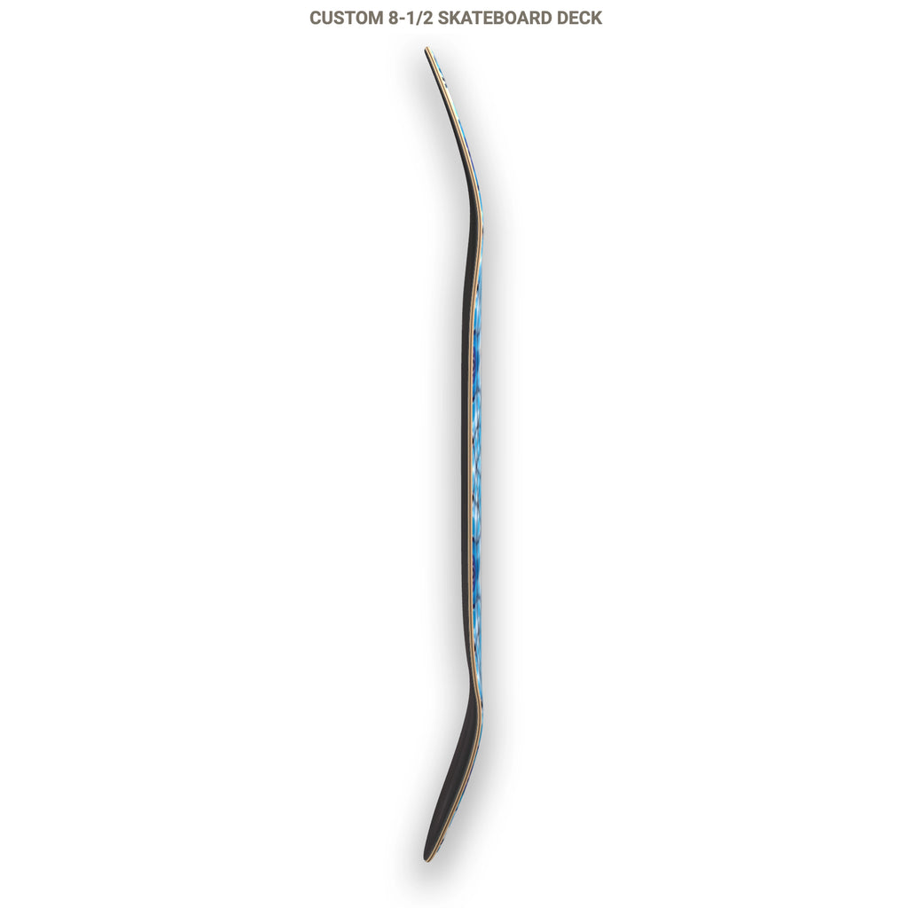 Custom 8-1/2 skateboard deck on a white background