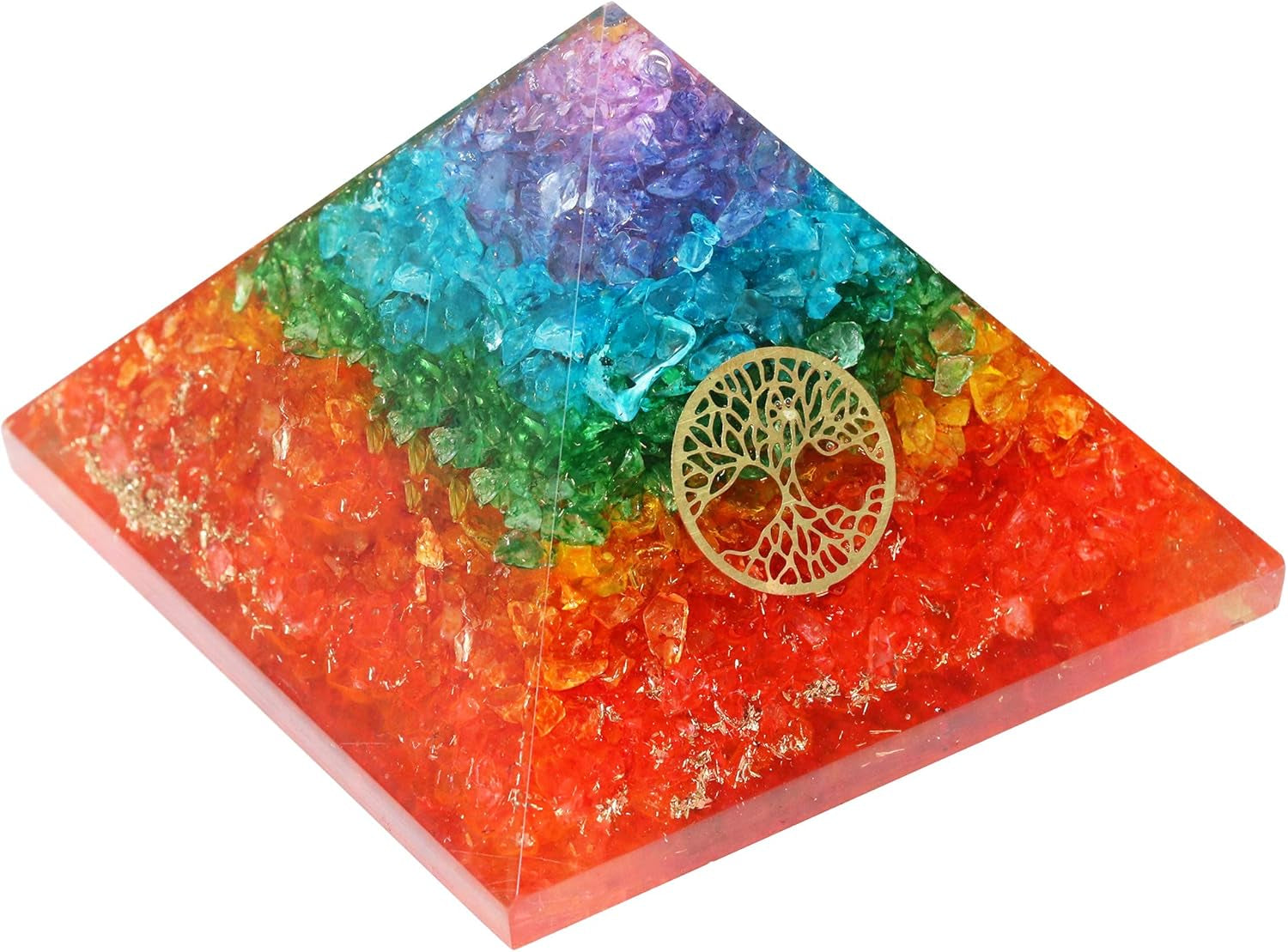 55Mm Orgone Pyramid Rainbow Moonstone Protection Crystals Reiki Healing Stones, Organite Pyramid for Good Luck Gift for Women Men Gemstone Crystal Chakra Charm Orgone Generator Orgonite Collection