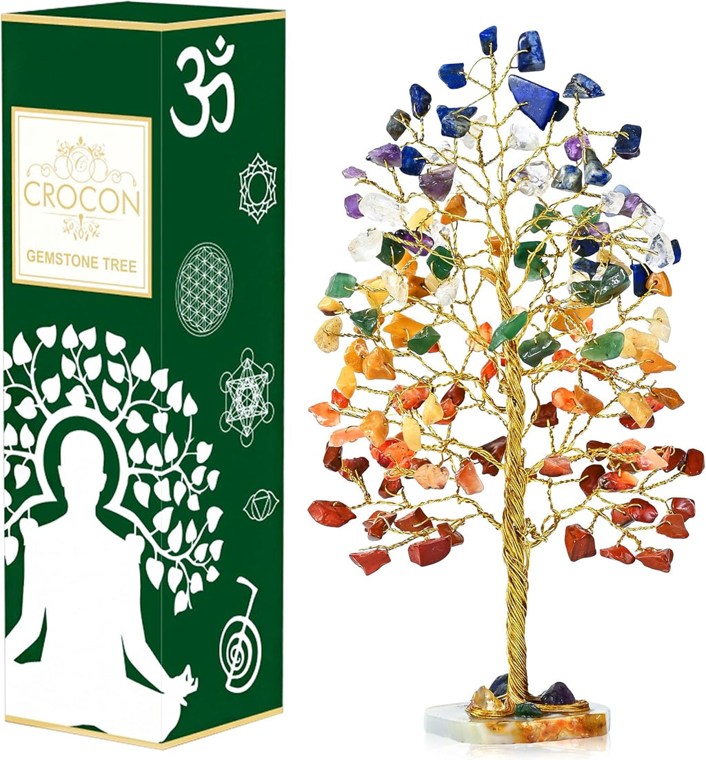7 Chakra Tree of Life - Crystal Tree for Positive - Gemstone Tree - Seven Chakra Tree Spiritual Wisdom Feng Shui Tree Decor - Handmade - Healing Tree - Attract Good Luck & Charm Gift