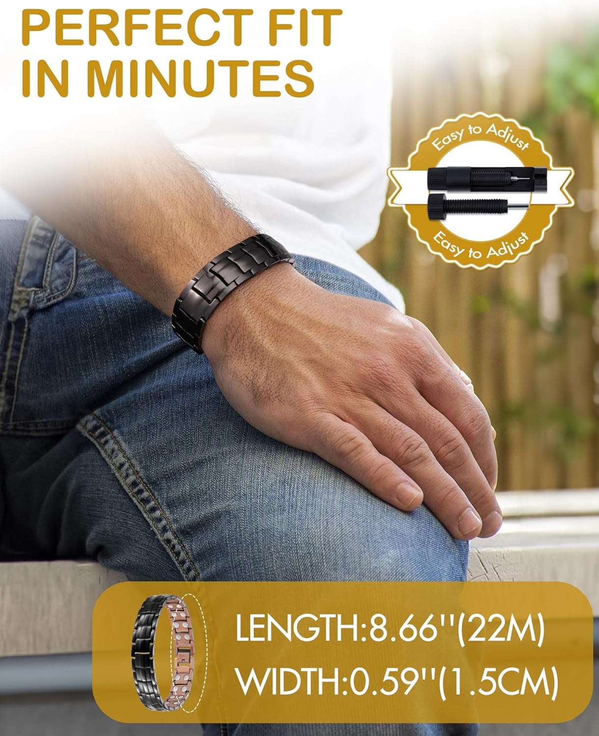 Copper Magnetic Bracelet Elegant 99.99% Solid Copper Bracelets with Double-Row Strong Magnets, Magnetic Field Therapy Jewelry (Black)