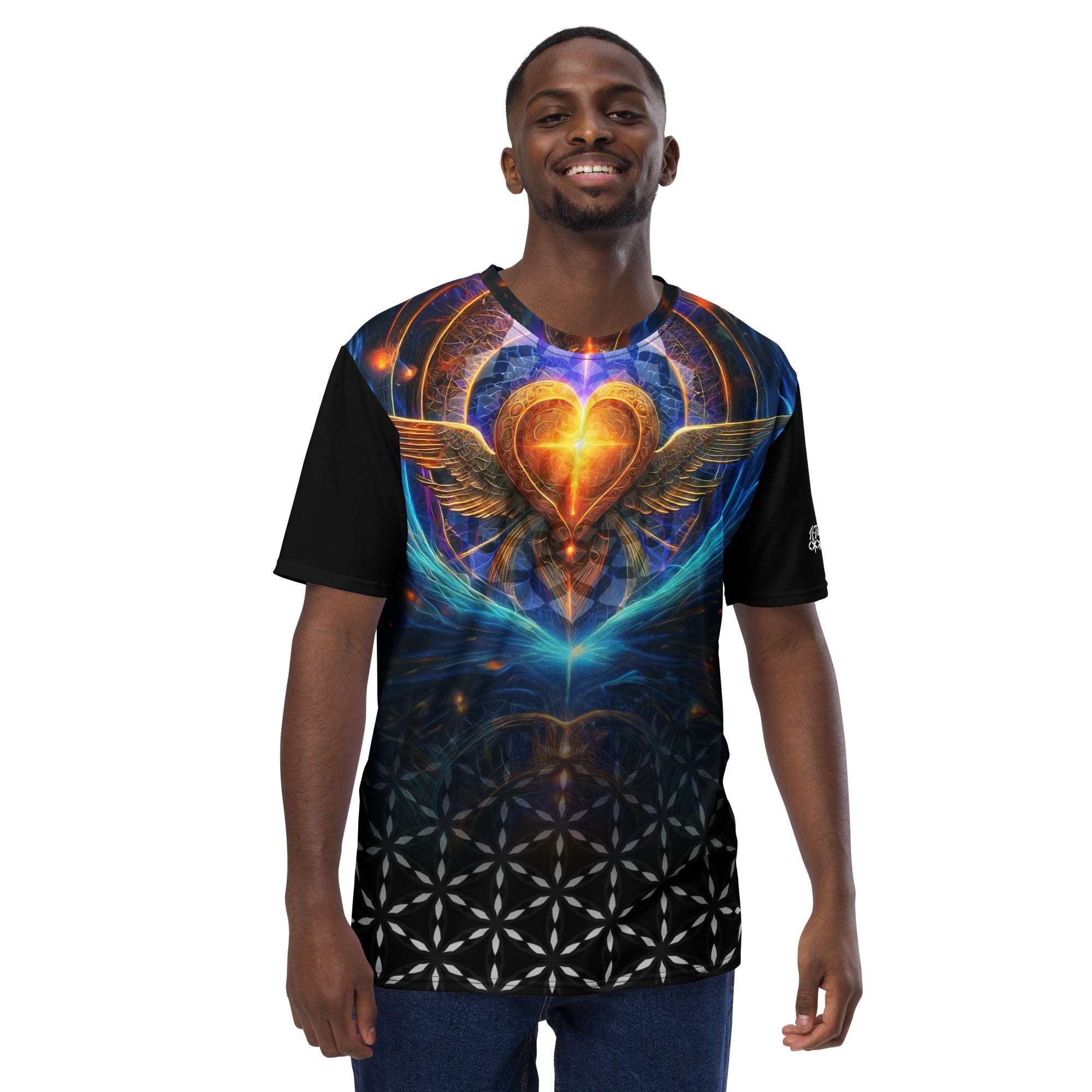 Mystic Wings men’s t-shirt — full back sacred wing graphic on smooth cotton-touch jersey