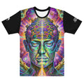 Mind of the All men’s t-shirt — visionary portrait with sacred geometry overlays on back