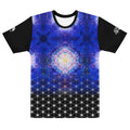 Men’s all-over print t-shirt featuring vibrant cosmic sacred geometry and Flower of Life pattern, exclusive NTrendSic Mystic design.