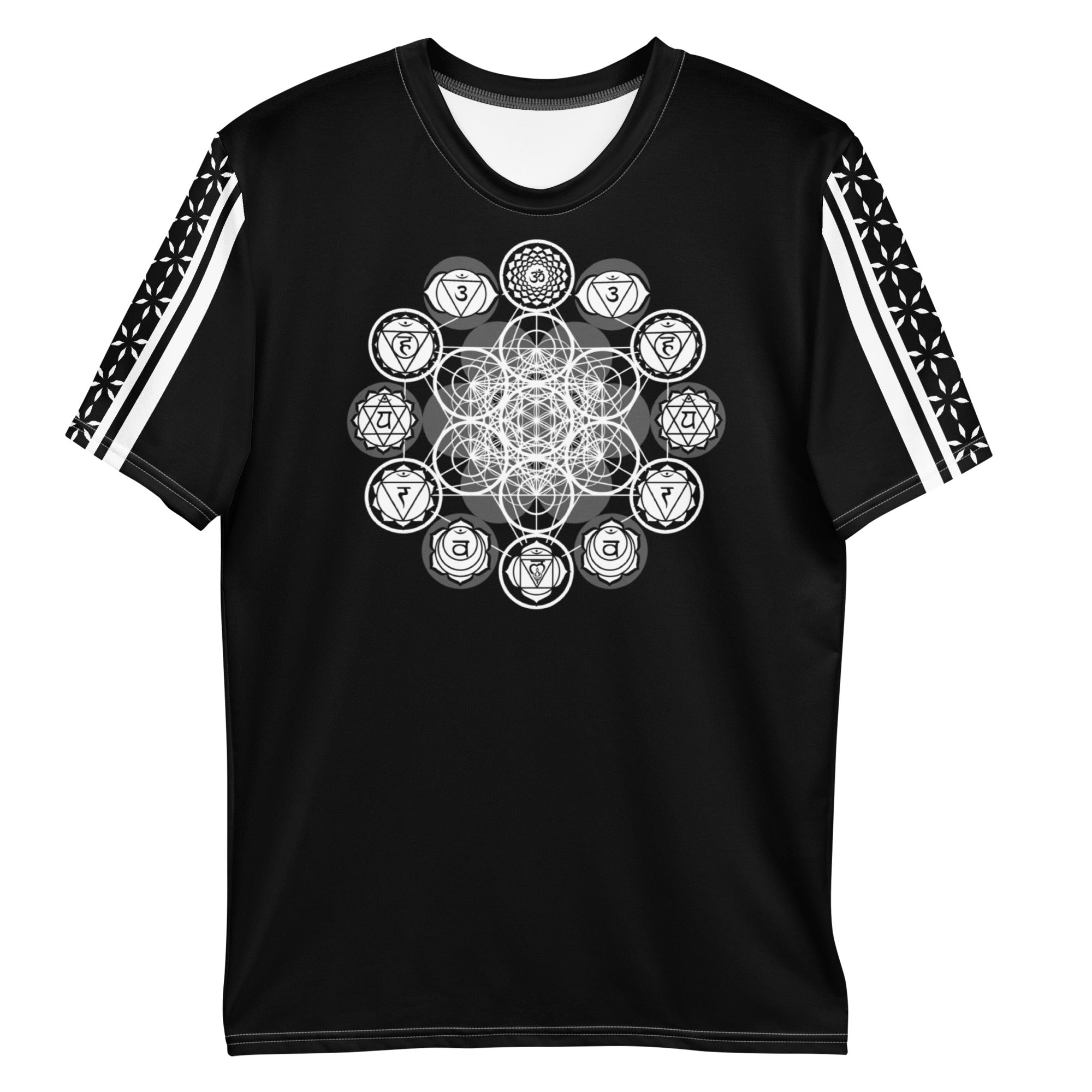 Sacred Form men’s t-shirt — centered sacred-geometry graphic; Minimal sacred geometry tee — front view