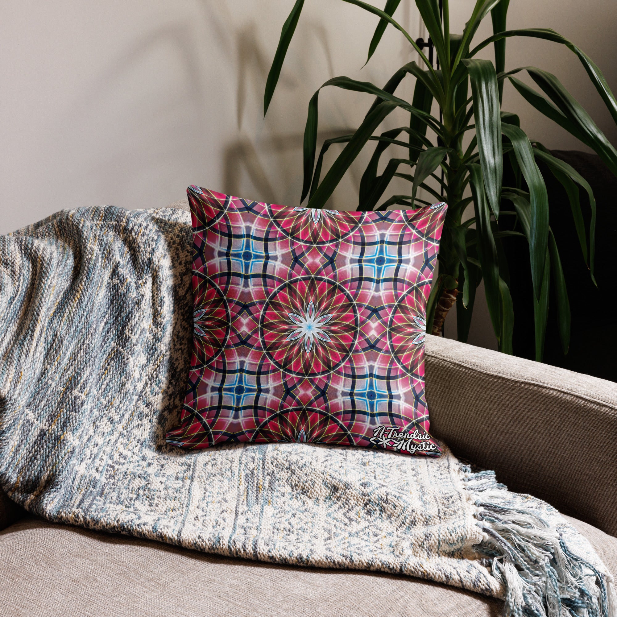 Crimson Lunar | Sacred Geometry Premium Pillow – All-Over Print Mystic Home Décor