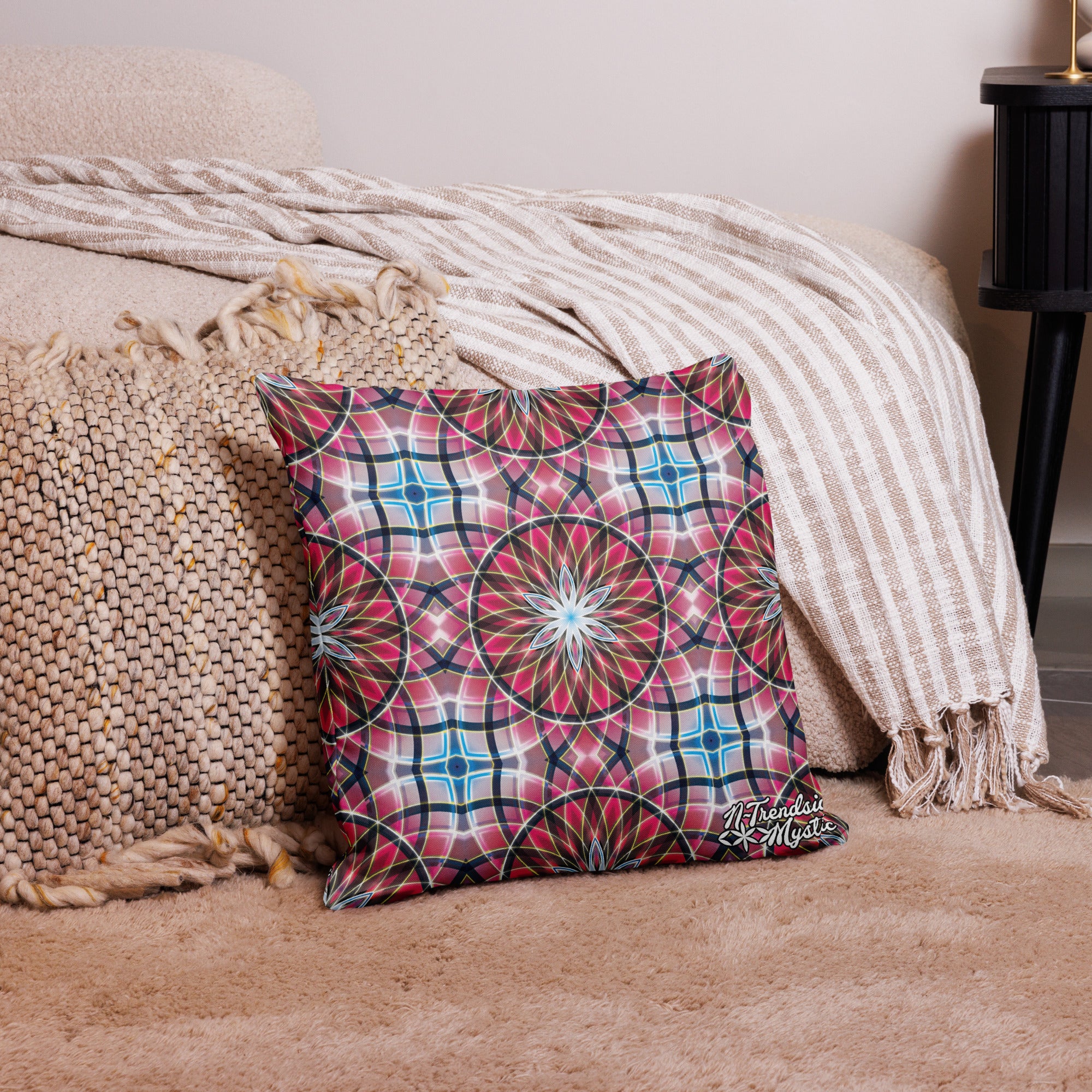 Crimson Lunar | Sacred Geometry Premium Pillow – All-Over Print Mystic Home Décor