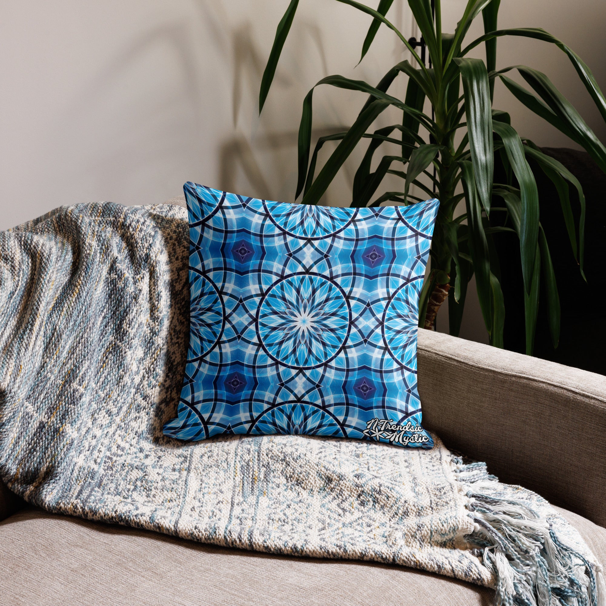 Sapphire Lunar | Sacred Geometry Premium Pillow – All-Over Print Mystic Home Décor