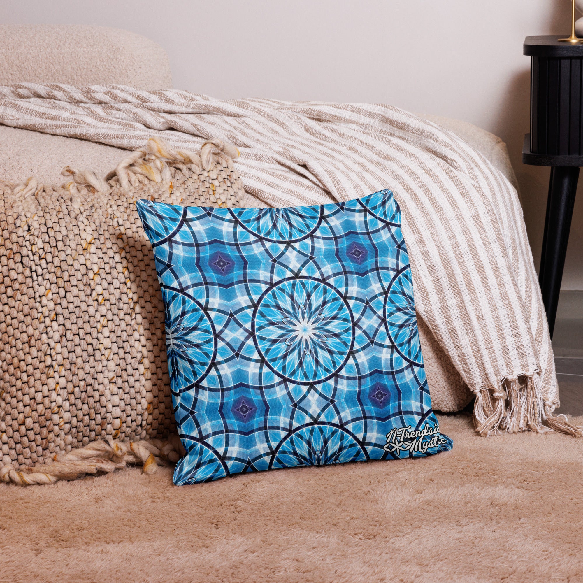 Sapphire Lunar | Sacred Geometry Premium Pillow – All-Over Print Mystic Home Décor