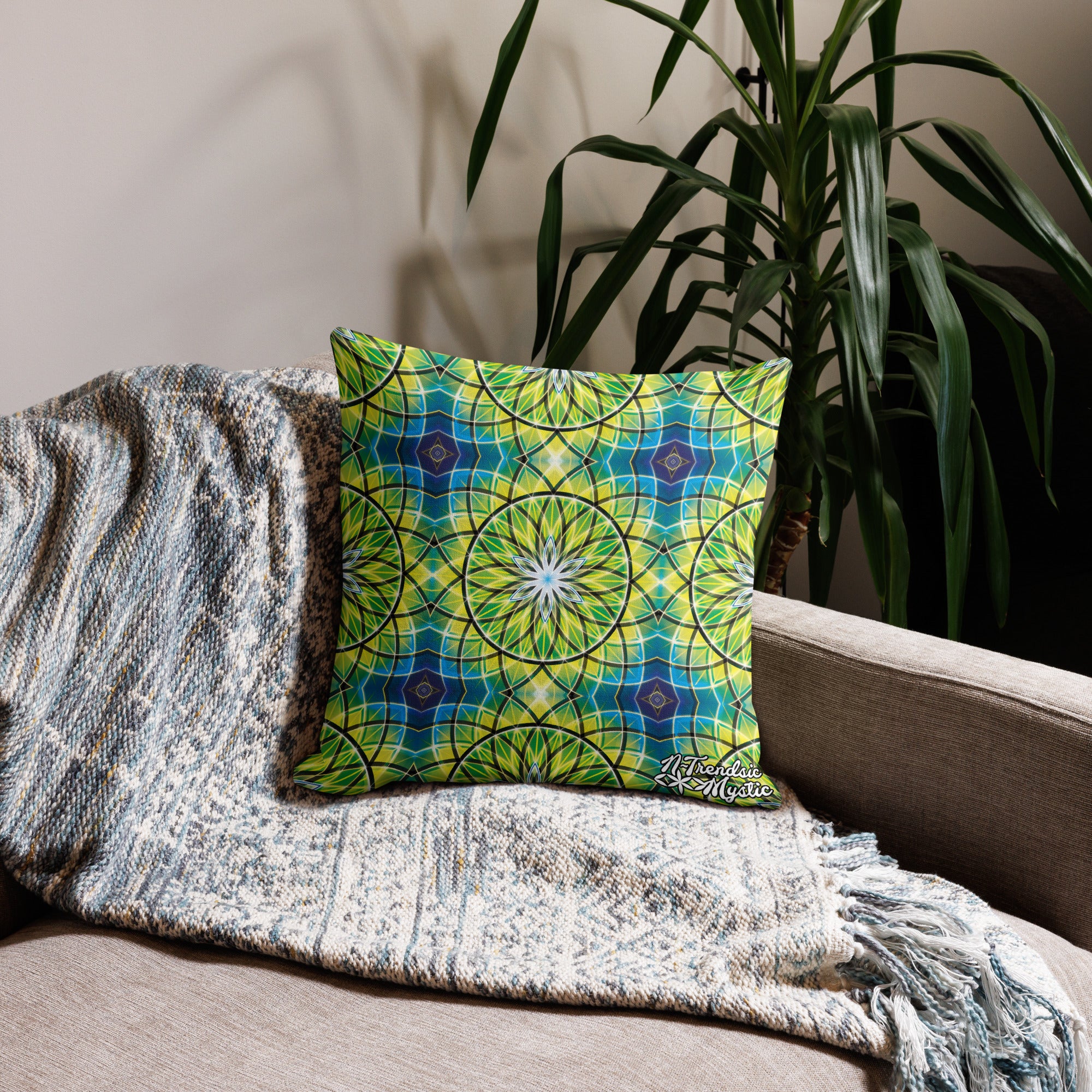 Emerald Lunar | Sacred Geometry Premium Pillow – All-Over Print Mystic Home Décor