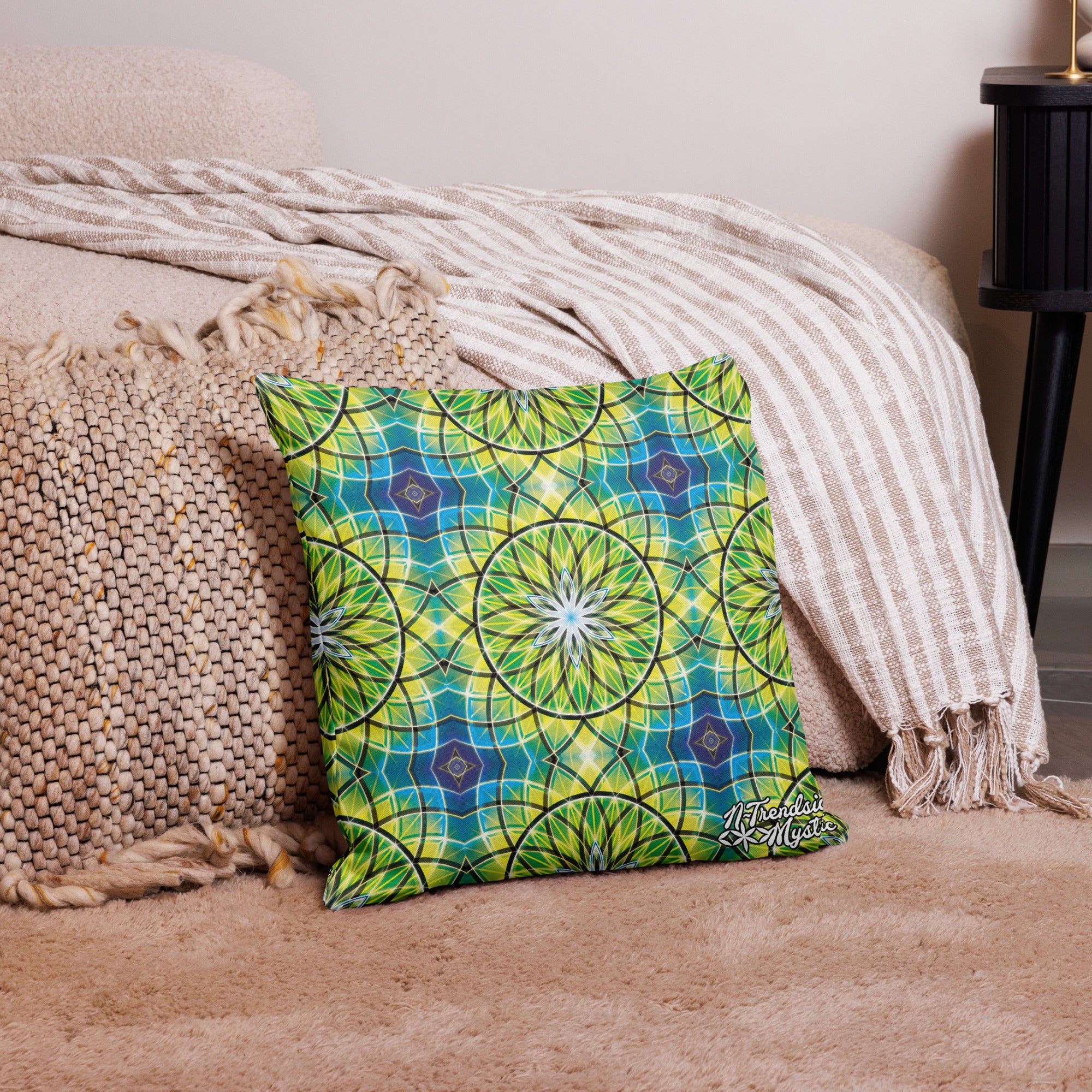 Emerald Lunar | Sacred Geometry Premium Pillow – All-Over Print Mystic Home Décor