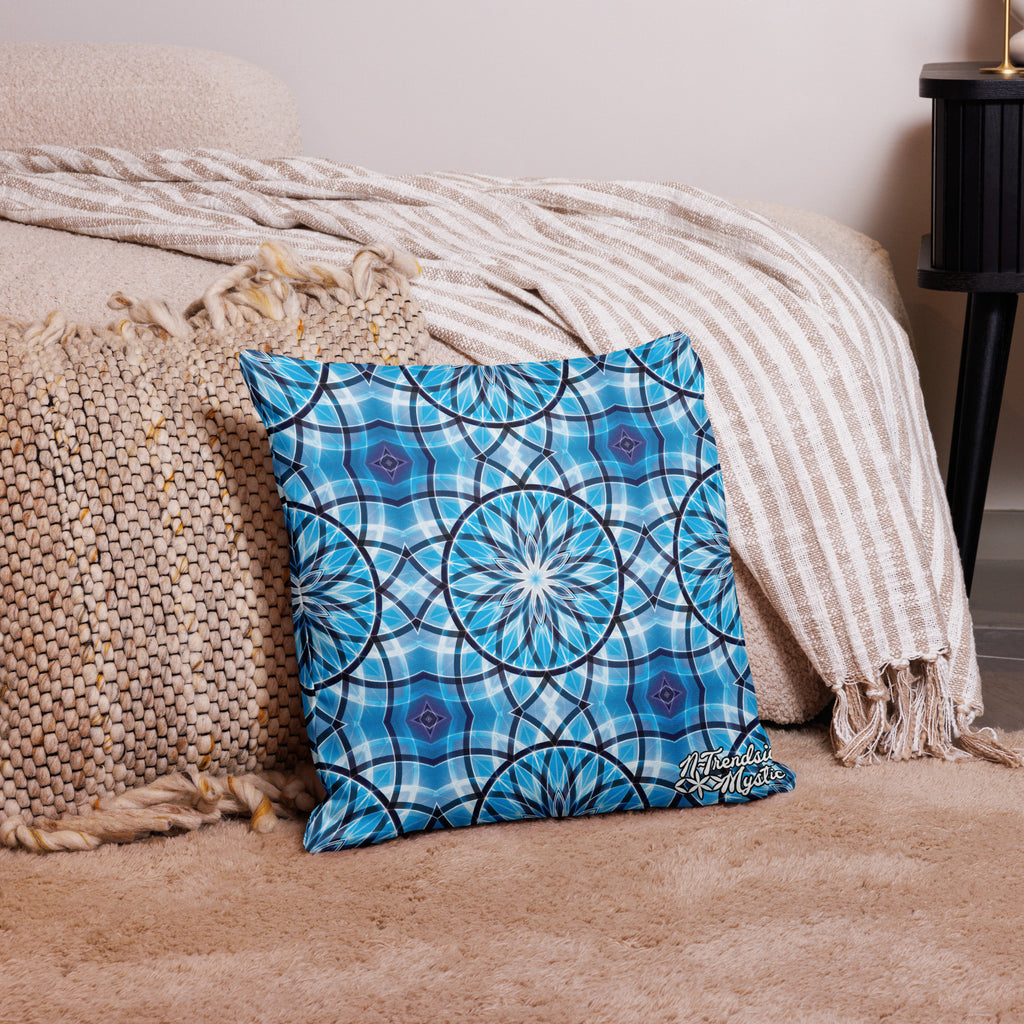 Sapphire Lunar | Sacred Geometry Premium Pillow – All-Over Print Mystic Home Décor