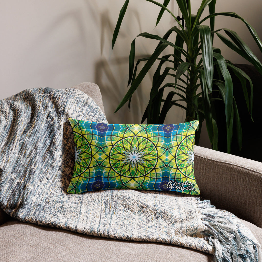 Emerald Lunar | Sacred Geometry Premium Pillow – All-Over Print Mystic Home Décor