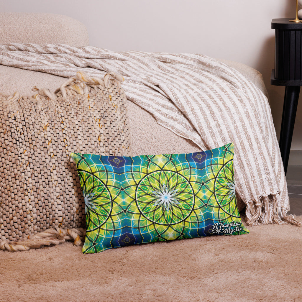 Emerald Lunar | Sacred Geometry Premium Pillow – All-Over Print Mystic Home Décor