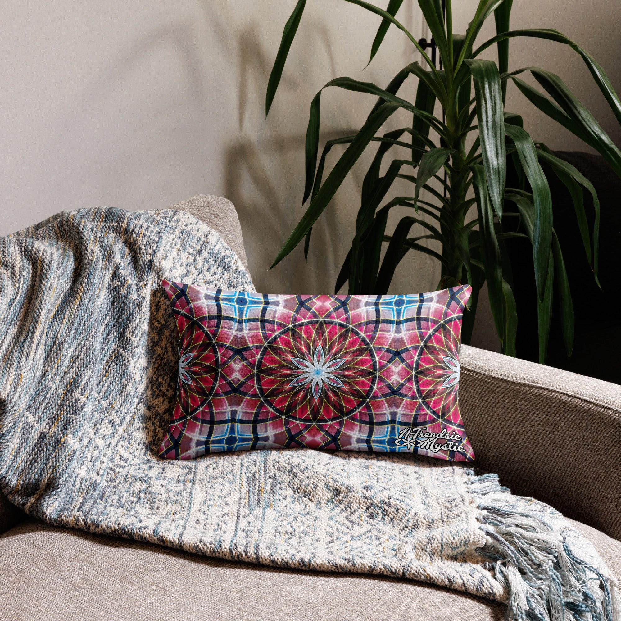 Crimson Lunar | Sacred Geometry Premium Pillow – All-Over Print Mystic Home Décor