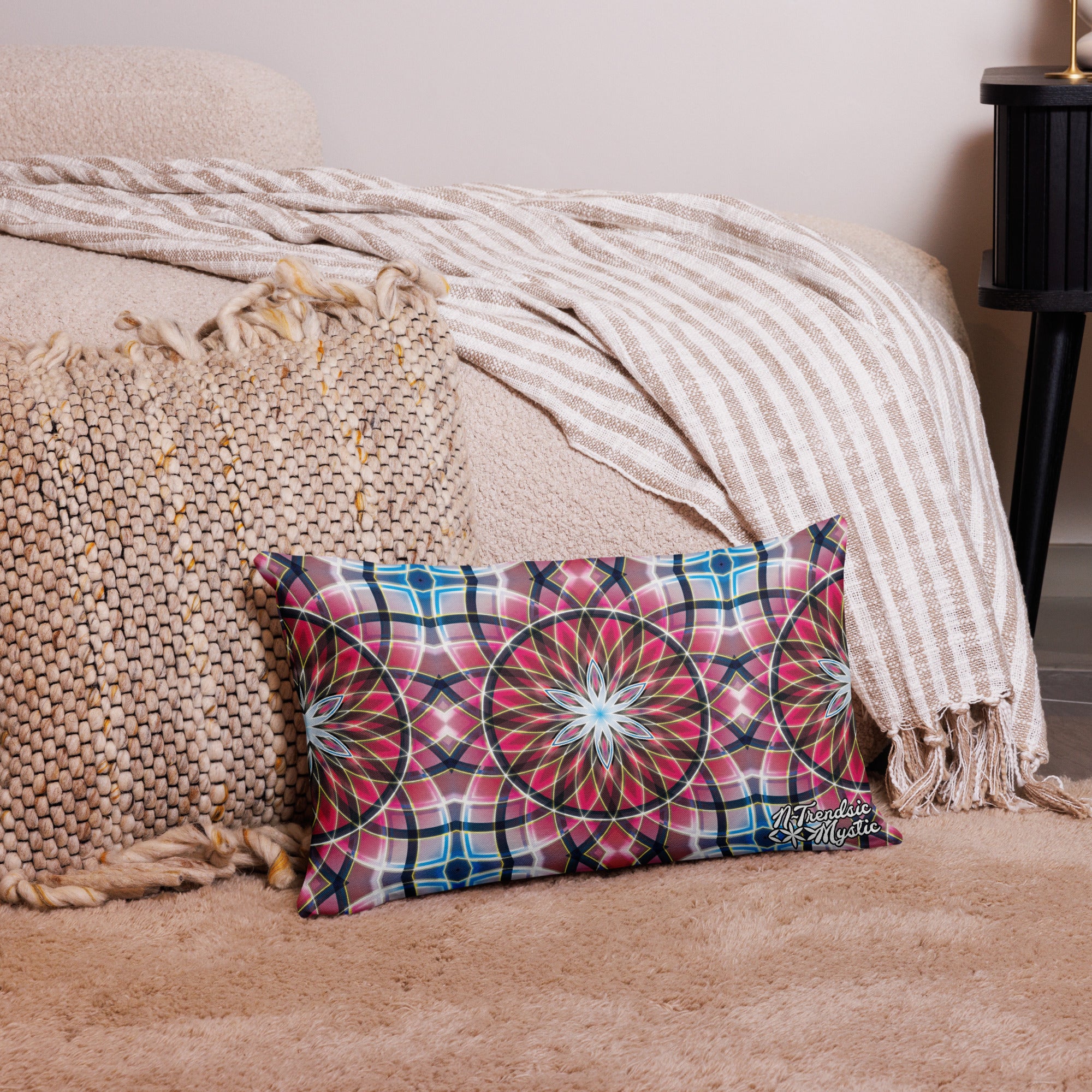 Crimson Lunar | Sacred Geometry Premium Pillow – All-Over Print Mystic Home Décor