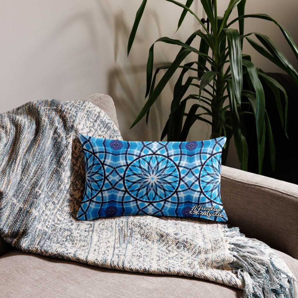 Sapphire Lunar | Sacred Geometry Premium Pillow – All-Over Print Mystic Home Décor