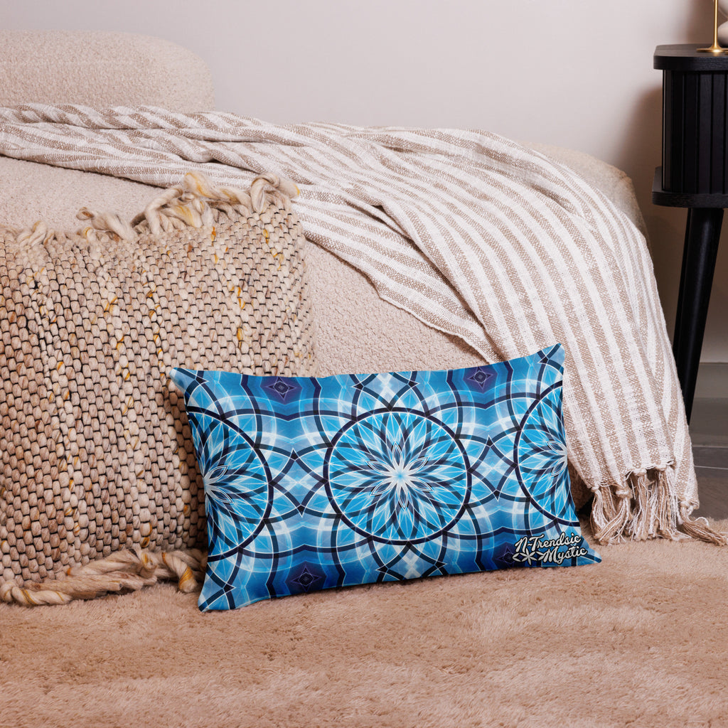 Sapphire Lunar | Sacred Geometry Premium Pillow – All-Over Print Mystic Home Décor