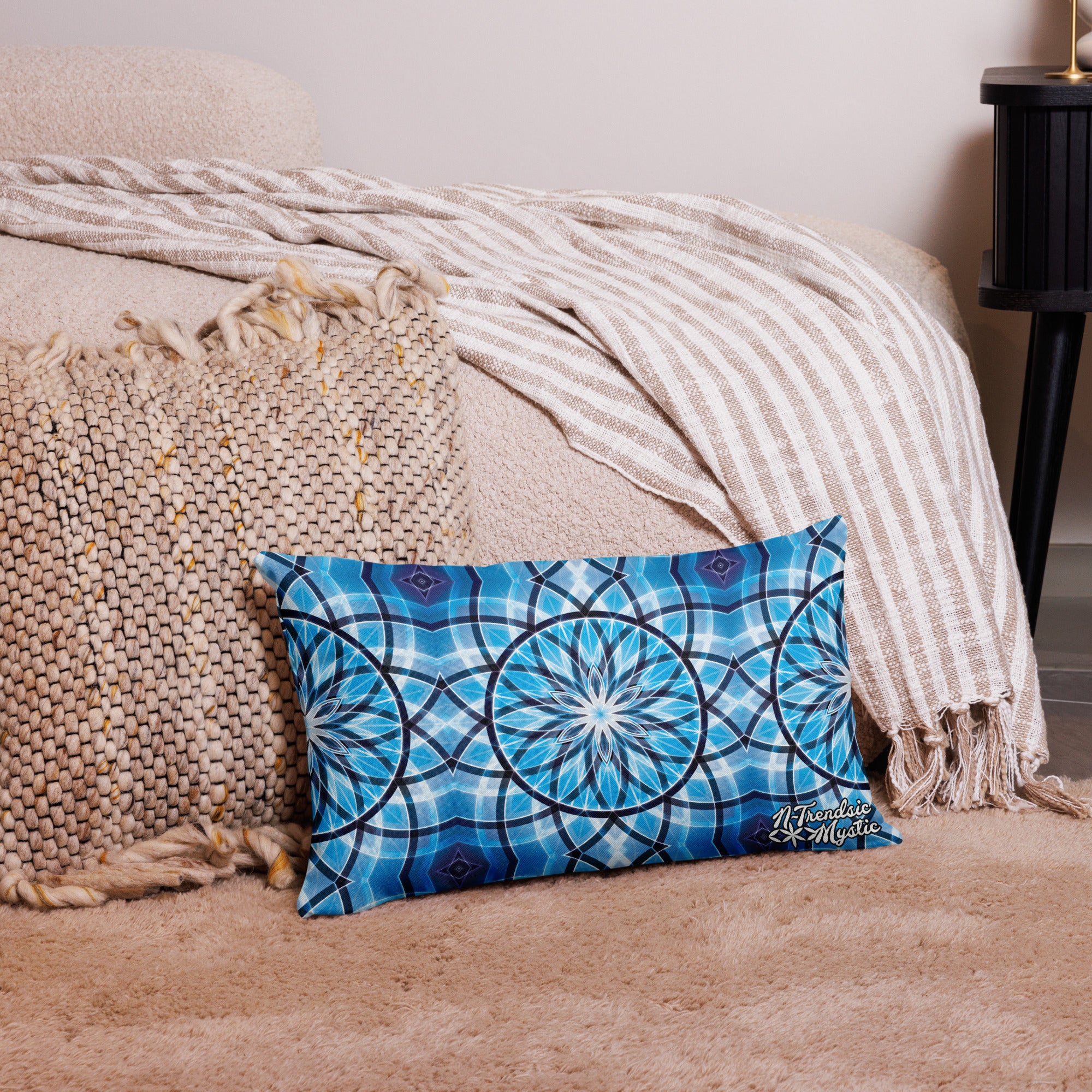 Sapphire Lunar | Sacred Geometry Premium Pillow – All-Over Print Mystic Home Décor